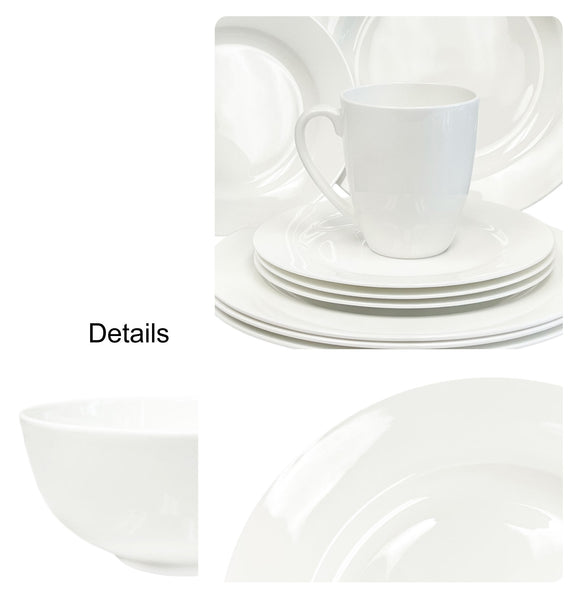 Dinnerware Set, Service for 4, 16 Piece Set, Bone China , White, Microwave Safe, Chip Resistant, Translucent, Elegant giftware, Dish set, For, Essential Home, Everyday Living, Kitchen Set