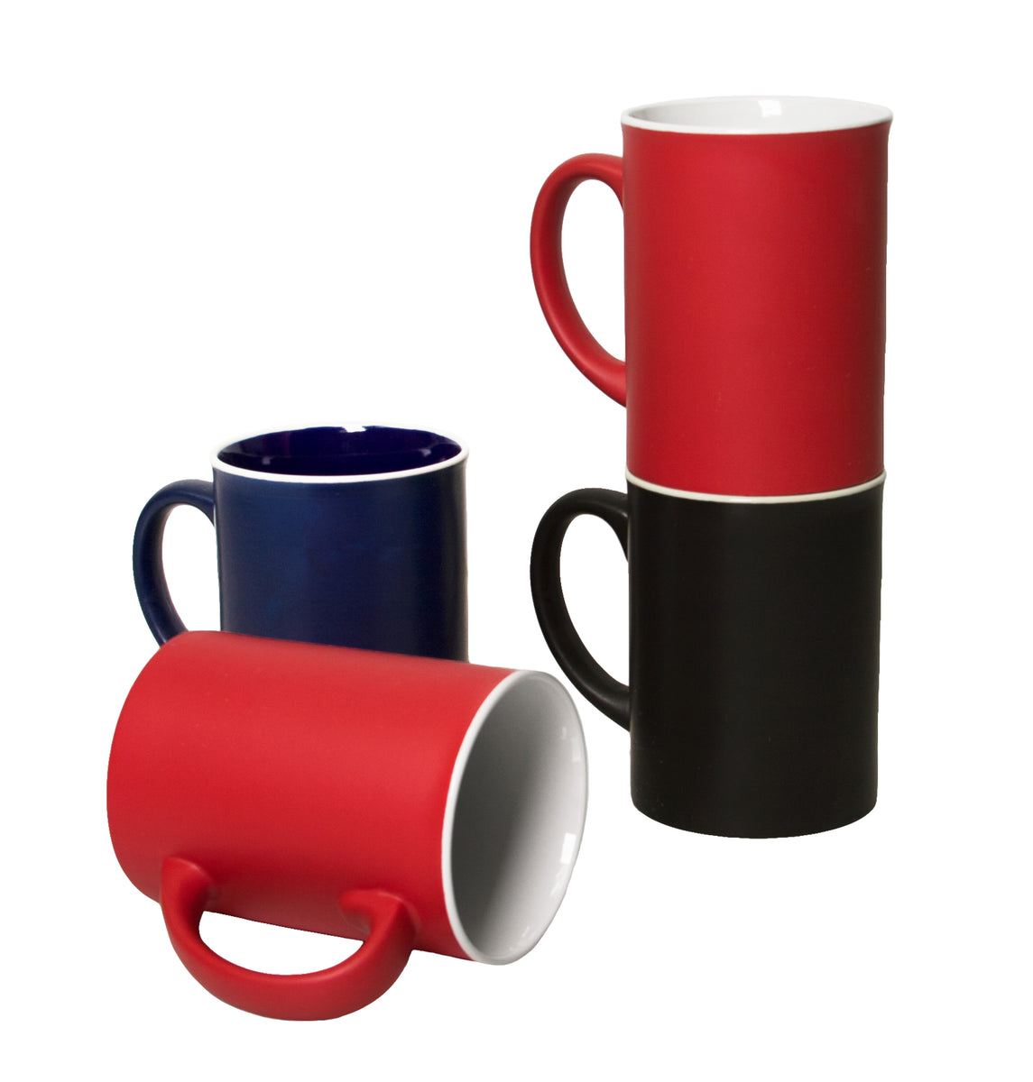 Dark Red Coffee Mug with Large Handle Set of 2