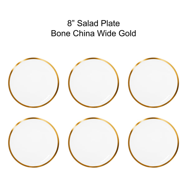 FAVA Bone China White Gold Rim Flat Dessert Plates Set, 8 inch, Set of 6, 6 Piece White Dessert Plate Set, Serving Dish Set, Oven, and Dishwasher Safe, Scratch Resistant, Dinnerware Party Plates