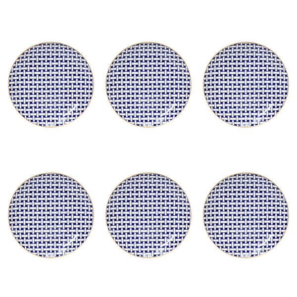 TotalEze Dessert Plates Set, Decorated Blue Gold, 7.5 inch, Set of 6, Microwave Dishwasher Safe, Chip Resistant, porcelain stoneware, Scratch Resistant, Dinnerware Party Plates