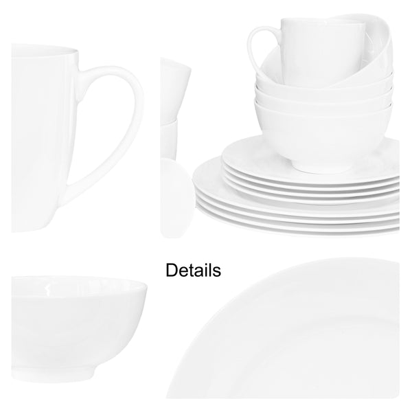 Bone China 16 Piece Dinnerware Set, Service for 4, White, Microwave Safe, Dishwasher Safe,Chip Resistant, Translucent, Elegant giftware, Dish set, For, Essential Home, Everyday Living, Kitchen Set