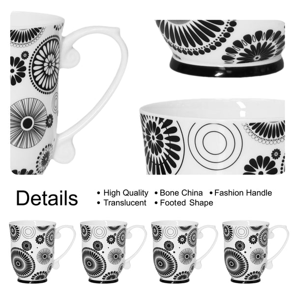 QOUTIQUE Bone China Decorated Coffee Mugs - 20 Ounce - Set of 4, Cups for Latte, Hot Tea, Cappuccino, Mocha, Cocoa, Mug Set, Large Coffee Mug, Blue