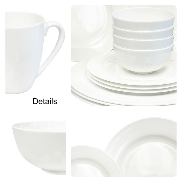 Bone China 20 Piece Dinnerware Set, Service for 4, White, Microwave Safe, Chip Resistant, Translucent, Elegant giftware, Dish set, For, Essential Home, Formal and Everyday Living, Kitchen set, display