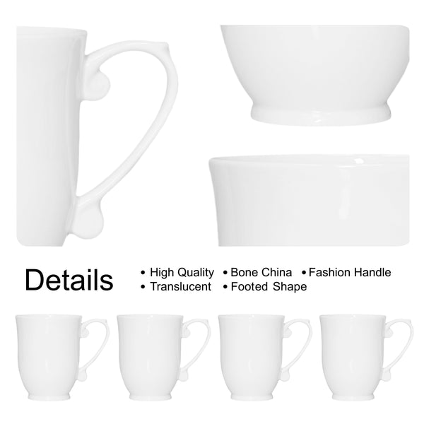 QOUTIQUE Bone China Coffee Mugs - 20 Ounce - Set of 4, Cups for Latte, Hot Tea, Cappuccino, Mocha, Cocoa, Mug Set, Large Coffee Mug, White