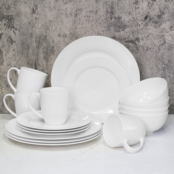 Bone China 16 Piece Dinnerware Set, Service for 4, White, Microwave Safe, Dishwasher Safe,Chip Resistant, Translucent, Elegant giftware, Dish set, For, Essential Home, Everyday Living, Kitchen Set