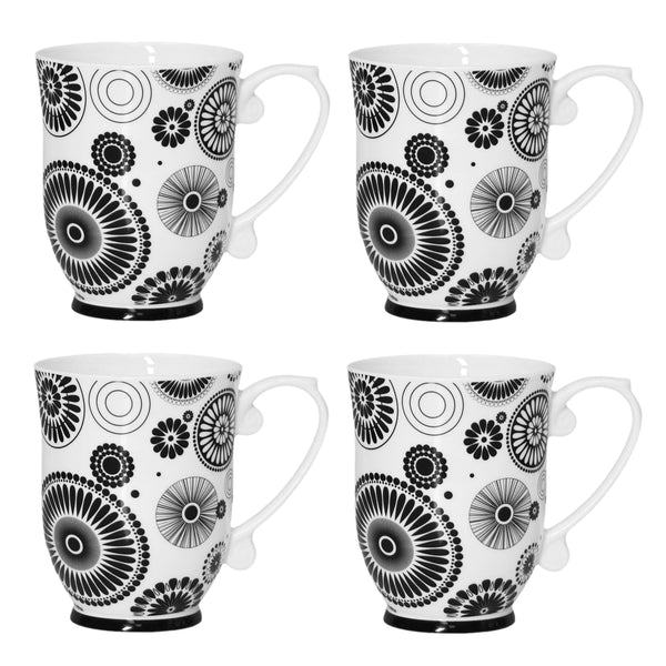 QOUTIQUE Bone China Decorated Coffee Mugs - 20 Ounce - Set of 4, Cups for Latte, Hot Tea, Cappuccino, Mocha, Cocoa, Mug Set, Large Coffee Mug, Blue