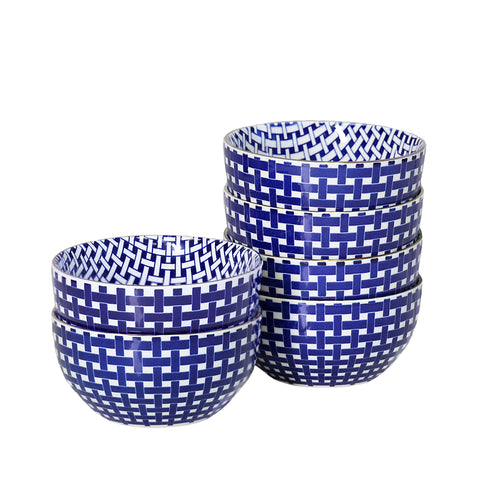 TotalEze Deep Bowl Set, Decorated Blue Gold, 5.5 inch Dia – 30 Ounce, Set of 6, Large Cereal Bowl Set, For Soups and Salads, Serving Bowls, Large Capacity, Microwave Dishwasher Safe, Chip Resistant