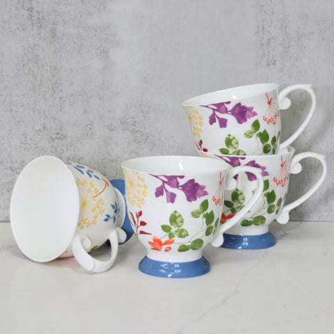 QOUTIQUE Bone China Decorated Coffee Mugs - 20 Ounce - Set of 4, Cups for Latte, Hot Tea, Cappuccino, Mocha, Cocoa, Mug Set, Large Coffee Mug, Surely