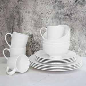Bone China 16 Piece Dinnerware Set, Service for 4, White, Microwave Safe, Dishwasher Safe,Chip Resistant, Translucent, Elegant giftware, Dish set, For, Essential Home, Everyday Living, Kitchen Set