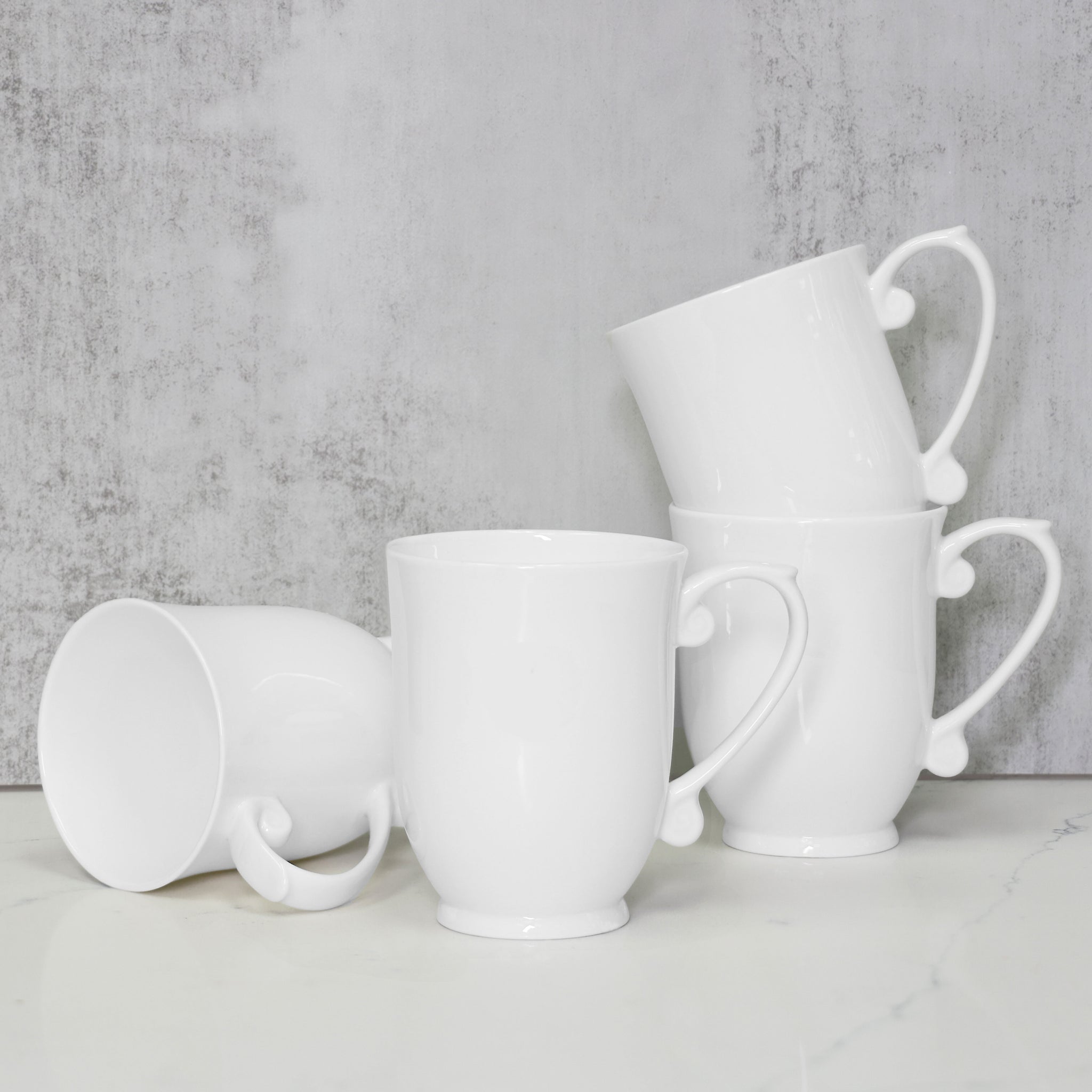 QOUTIQUE Bone China Coffee Mugs - 20 Ounce - Set of 4, Cups for Latte, Hot Tea, Cappuccino, Mocha, Cocoa, Mug Set, Large Coffee Mug, White