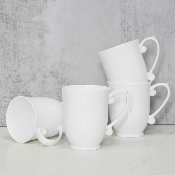 QOUTIQUE Bone China Coffee Mugs - 20 Ounce - Set of 4, Cups for Latte, Hot Tea, Cappuccino, Mocha, Cocoa, Mug Set, Large Coffee Mug, White