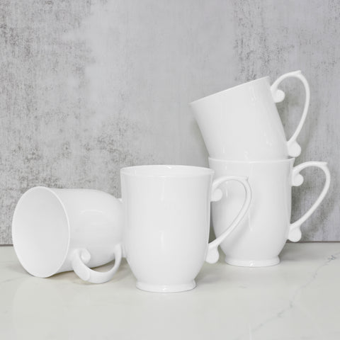 QOUTIQUE Bone China Coffee Mugs - 20 Ounce - Set of 4, Cups for Latte, Hot Tea, Cappuccino, Mocha, Cocoa, Mug Set, Large Coffee Mug, White