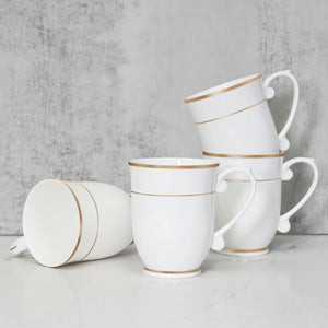 QOUTIQUE Bone China Decorated Coffee Mugs - 20 Ounce - Set of 4, Cups for Latte, Hot Tea, Cappuccino, Mocha, Cocoa, Mug Set, Large Coffee Mug, Gold Rim