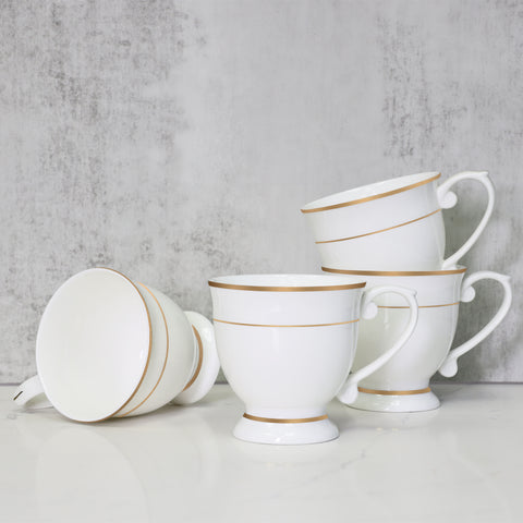 QOUTIQUE Bone China Decorated Coffee Mugs - 20 Ounce - Set of 4, Cups for Latte, Hot Tea, Cappuccino, Mocha, Cocoa, Mug Set, Large Coffee Mug, Gold Rim