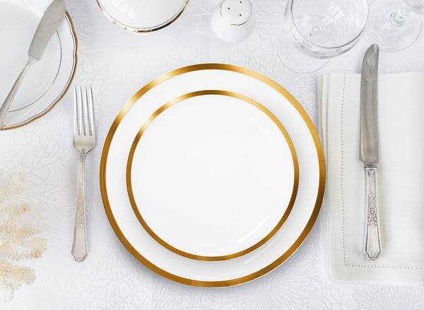 Bone China Dinnerware, 16PC Set, Service for 4, Wide Gold Rim, White, Microwave Safe, Elegant Giftware, Dish set, Essential Home, Everyday Living, Display, decoration, Kitchen Dishes, Dinner set