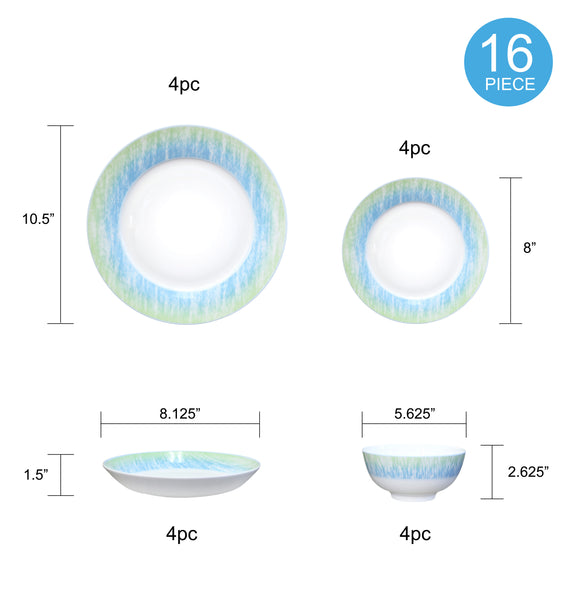 Dinnerware Set, Fine Bone China, 16 Pieces, Plates and Bowls set, Service for 4, Chelsea, Microwave Safe, Dish set, Essential Home, Everyday Living, Kitchen Dishes, Dinner set, Giftware