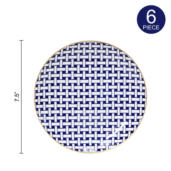 TotalEze Dessert Plates Set, Decorated Blue Gold, 7.5 inch, Set of 6, Microwave Dishwasher Safe, Chip Resistant, porcelain stoneware, Scratch Resistant, Dinnerware Party Plates