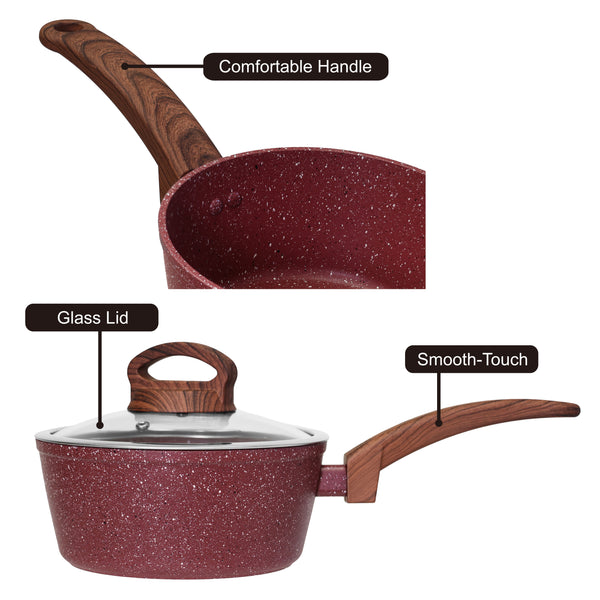 Easy chef always Red Granite 2 Quart Nonstick Saucepan with lid