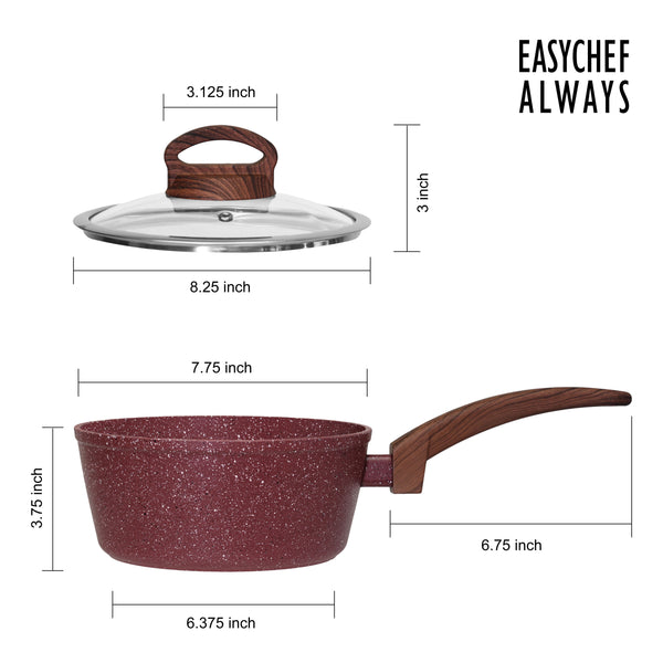 Easy chef always Red Granite 2 Quart Nonstick Saucepan with lid