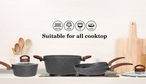 Easy Chef Always Gray Granite 6 Quart Nonstick Stock Pot with Lid