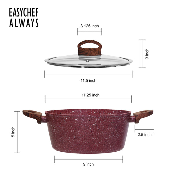 Easy Chef Always Red Granite 6 Quart Nonstick Dutch Oven with Glass Lid