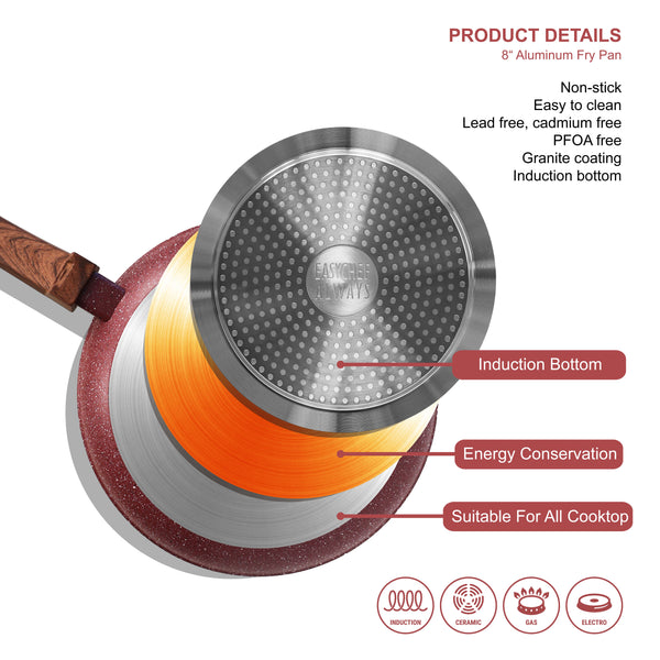 Easy chef always Red Granite Nonstick Frying Pan