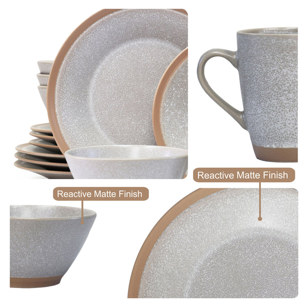 QOUTIQUE, Matte Reactive Glaze Dishes Dinnerware Set, 16 Pieces, Stoneware, plates and bowls sets, Service for 4, Microwave Safe, Chip Resistant, for everyday casual kitchen and formal dinner