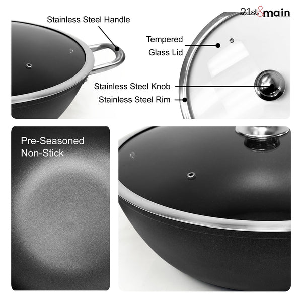 8.5 Quarts Cast Iron Dutch Oven Stock Pot, wok, Pre-Seasoned nonstick, with tempered glass lid, 2 side handles, caldero for everyday kitchen and camp, large braiser for cooking, deep fry pan, Light