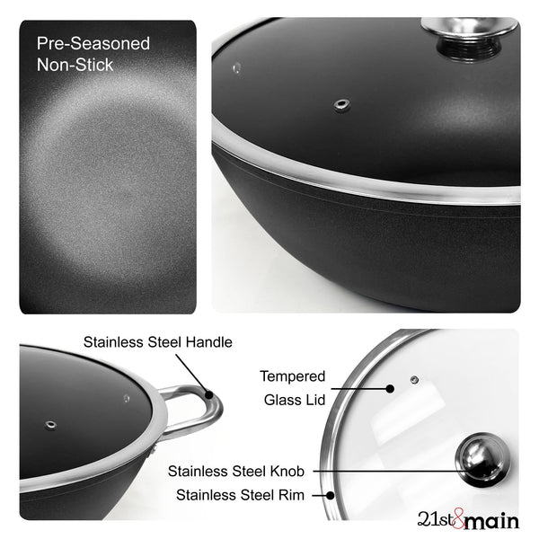 10.5 Quarts Cast Iron Dutch Oven Stock Pot, wok, Pre-Seasoned nonstick, with tempered glass lid, 2 side handles, caldero for everyday kitchen and camp, large braiser for cooking, deep fry pan, Light