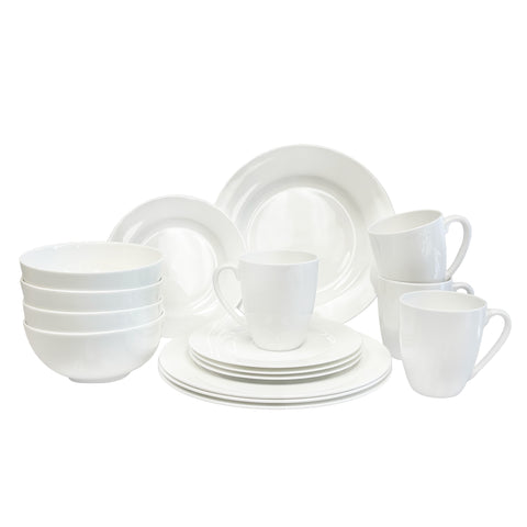 Dinnerware Set, Service for 4, 16 Piece Set, Bone China , White, Microwave Safe, Chip Resistant, Translucent, Elegant giftware, Dish set, For, Essential Home, Everyday Living, Kitchen Set