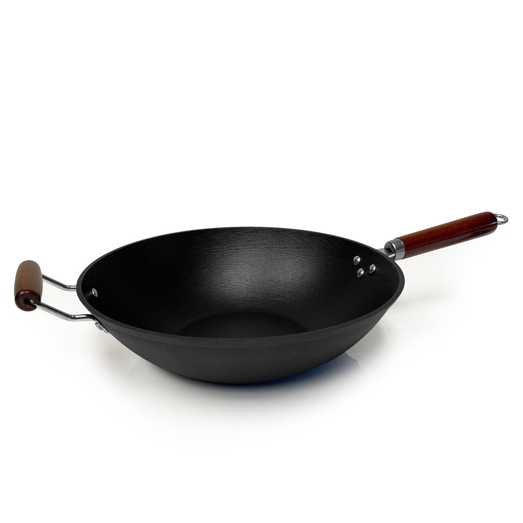 21st & Main Light Weight Cast Iron Wok, Stir Fry Pan, Wooden Handle, 14 inch, Chef’s Pan, Pre-Seasoned Nonstick, Commercial and Household, for
