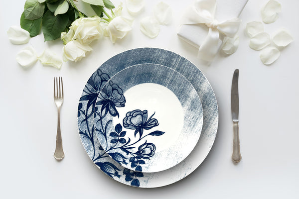 Dinnerware, Fine Bone China, 16 Piece Plates and Bowls Set, Service for 4, Indigo Rose, Microwave Safe, Dish set, Essential Home, Everyday Living, Kitchen Dishes, Dinner set, Giftware