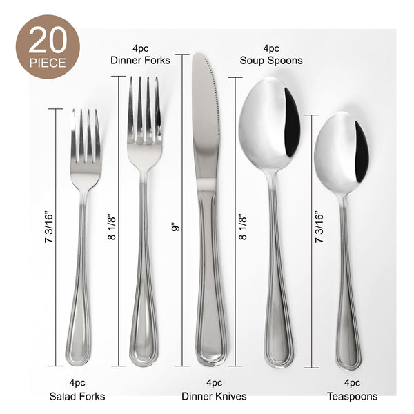 Silverware Set, EVOLUTION TODAYSHOME 20 Piece Stainless Steel Flatware, Service for 4 Cutlery Set Utensils, for Home Kitchen Restaurant, Include Knives Spoons Forks, Mirror Polished, Dishwasher Safe