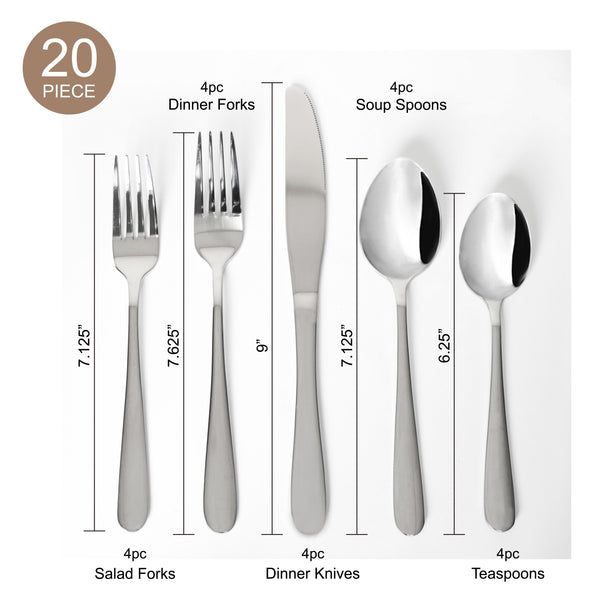Silverware Set, 21st & Main 20 Piece Stainless Steel Flatware, Service for 4 Cutlery Set Utensils, for Home Kitchen Restaurant, Include Knives Spoons Forks, Mirror Polished, Dishwasher Safe