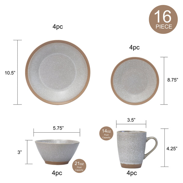 QOUTIQUE, Matte Reactive Glaze Dishes Dinnerware Set, 16 Pieces, Stoneware, plates and bowls sets, Service for 4, Microwave Safe, Chip Resistant, for everyday casual kitchen and formal dinner